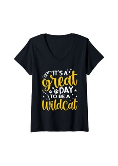 Born Womens It's Great Day To Be A Wildcat Funny Cat Lover Kitty Kitten V-Neck T-Shirt