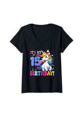 Born Womens It's My 15th Birthday 15 Years Old Funny Unicorn Girls Teens V-Neck T-Shirt