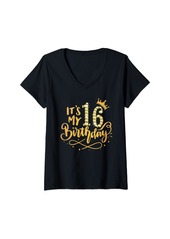 Born Womens It's My 16th Birthday 16 Years Old Queen Women Crown Diamond V-Neck T-Shirt
