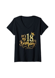Born Womens It's My 18th Birthday 18 Years Old Queen Women Crown Diamond V-Neck T-Shirt