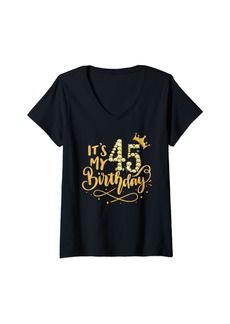 Born Womens It's My 45th Birthday 45 Years Old Queen Women Crown Diamond V-Neck T-Shirt
