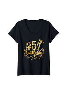 Born Womens It's My 57th Birthday 57 Years Old Queen Women Crown Diamond V-Neck T-Shirt