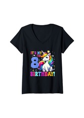 Born Womens It's My 8th Birthday 8 Years Old Funny Unicorn Girls Teens V-Neck T-Shirt