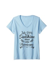 Born Womens July Girls Are Sunshine Mixed Little Hurricane Gifts Funny V-Neck T-Shirt