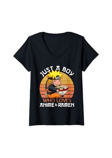 Born Womens Just A Boy Who Loves Anime Ramen And Gaming Japan Anime V-Neck T-Shirt