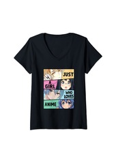 Born Womens Anime Girl Merch Otaku Just A Girl Who Loves Anime Gifts V-Neck T-Shirt