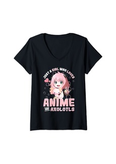 Born Womens Just A Girl Who Loves Anime and Axolotls Kawaii Girls Teens V-Neck T-Shirt