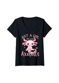 Born Womens Just A Girl Who Loves Axolotls Kawaii Anime Girls Teenager V-Neck T-Shirt