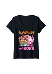 Born Womens Ramen And Boba Anime Kawaii Neko Gifts Girls Teenager Kids V-Neck T-Shirt
