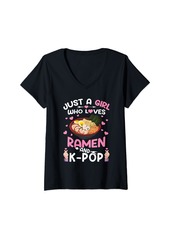 Born Womens Just A Girl Who Loves Anime & K-pop Cute Gifts for Teen Girl V-Neck T-Shirt