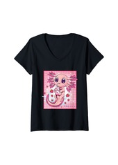 Born Womens Kawaii Axolotl Strawberry Milk Shake Carton Japanese Anime V-Neck T-Shirt