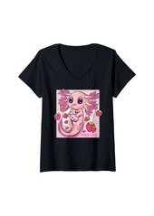 Born Womens Axolotl Pastel Goth Strawberry Milk Shake Anime Aesthetic V-Neck T-Shirt
