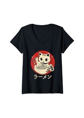 Born Womens Kawaii Cat Eating Ramen Noodles - Cute Anime Kitten Gifts V-Neck T-Shirt