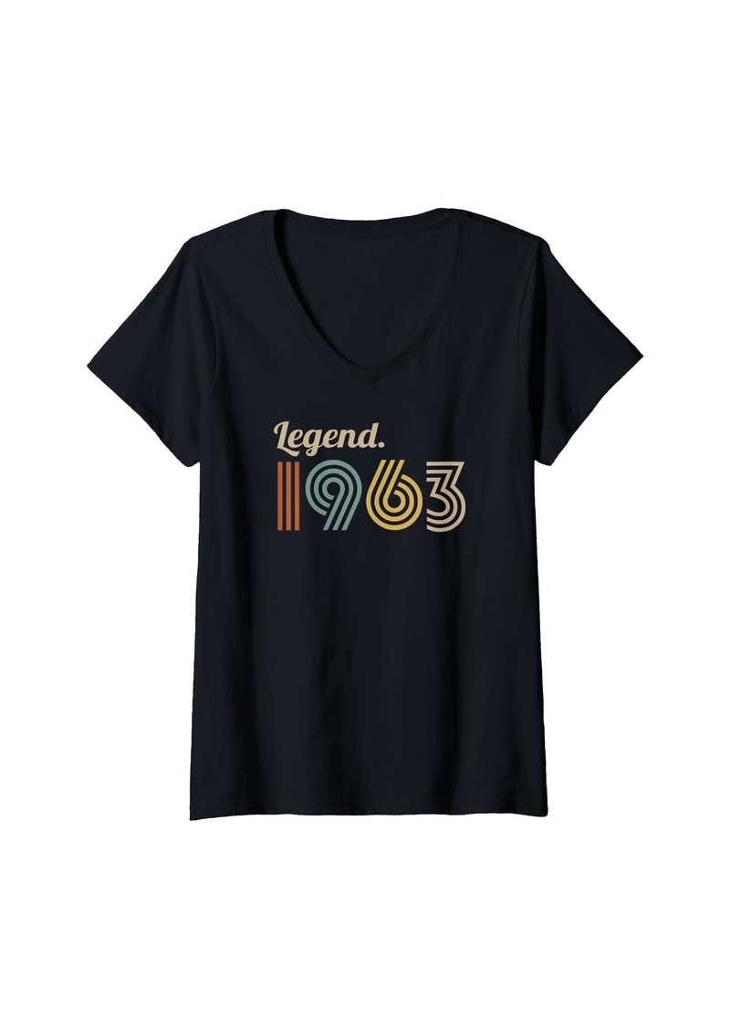 Born Womens Legend 1963 Retro Style Birth Year - Milestone Birthday V-Neck T-Shirt