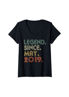Born Womens Legend Since May 2019 5th Birthday Kids Gifts 5 Years Old V-Neck T-Shirt