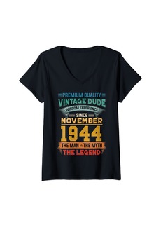 Born Womens Legend Since November 1944 80th Birthday Gifts 80 Years Old V-Neck T-Shirt