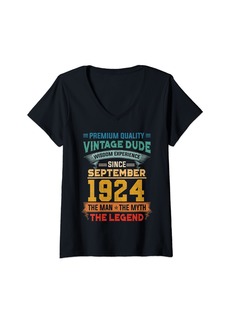Born Womens Legend Since September 1924 100th Birthday Gift 100 Year Old V-Neck T-Shirt