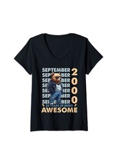 Born Womens Legend Since September 2000 24th Birthday Bear 24 Years Old V-Neck T-Shirt