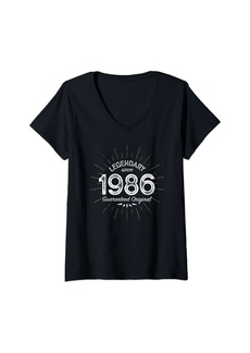 Born Womens Legendary since 1986 - Birth Year Milestone Grunge Birthday V-Neck T-Shirt