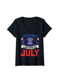 Womens Legends Are Born in July V-Neck T-Shirt