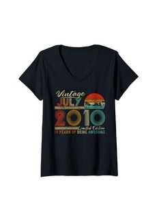 Womens Legends Born In July 2010 14 Years Old 14th Birthday Gifts V-Neck T-Shirt