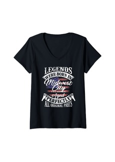 Womens Legends Were Born In Midwest City Oklahoma Vintage Birthday V-Neck T-Shirt