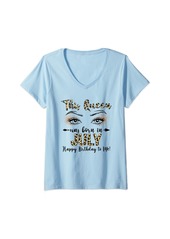 Womens Leopard This Queen Was Born In July Birthday Woman Girls V-Neck T-Shirt