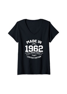Born Womens Made in 1962 Limited Edition All Original Parts College V-Neck T-Shirt