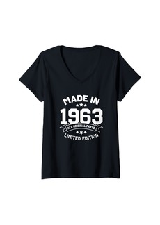 Born Womens Made in 1963 Limited Edition All Original Parts College V-Neck T-Shirt