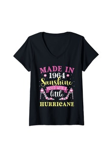Born Womens Made In 1964 Sunshine Hurricane Year Of Birth Birthday V-Neck T-Shirt