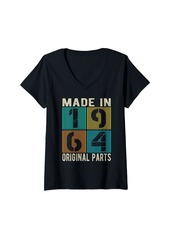 Womens Made In 1964 Vintage Retro Original Parts Born 1964 Birthday V-Neck T-Shirt