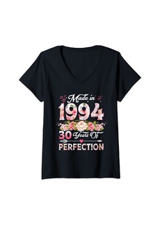 Born Womens Made In 1994 Floral 30th Birthday Gifts 30 Years Old Women V-Neck T-Shirt