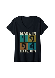 Womens Made In 1994 Vintage Retro Original Parts Born 1994 Birthday V-Neck T-Shirt