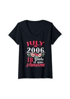 Born Womens Made In July 2006 Floral 18th Birthday Gifts 18 Years Old V-Neck T-Shirt