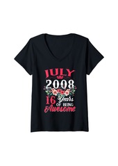 Born Womens Made In July 2008 Floral 16th Birthday Gifts 16 Years Old V-Neck T-Shirt