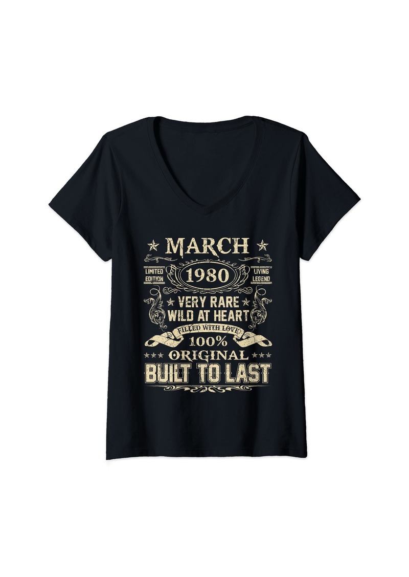 Born Womens March 1980 Shirt 44 Years Old 44th Birthday V-Neck T-Shirt