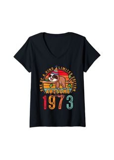 Born Womens Mens 51 Years Old Sloth Lover Vintage 1973 Tee 51st Birthday V-Neck T-Shirt