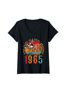 Born Womens Mens 59 Years Old Sloth Lover Vintage 1965 Tee 59th Birthday V-Neck T-Shirt