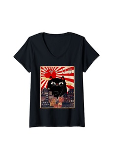 Born Womens Meowzilla Cat Kitten Japanese Anime Vintage Gift sTeens Girl V-Neck T-Shirt