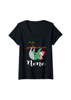Born Womens Nene Sloth Santa Hat Funny Christmas Pajama Family Gifts V-Neck T-Shirt