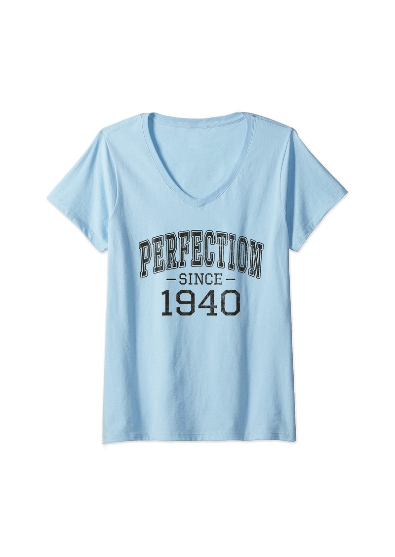 Womens Perfection since 1940 Vintage Style Born in 1940 Birthday V-Neck T-Shirt