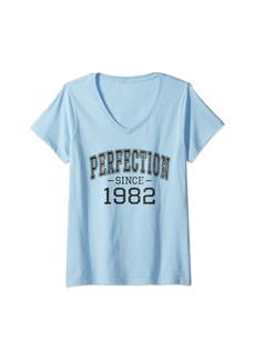 Womens Perfection since 1982 Vintage Style Born in 1982 Birthday V-Neck T-Shirt