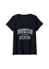 Womens Perfection since 2006 Vintage Style Born in 2006 Birthday V-Neck T-Shirt
