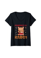 Born Womens Powered By Ramen Cute Cat Ramen Kawaii Anime Japanese Manga V-Neck T-Shirt