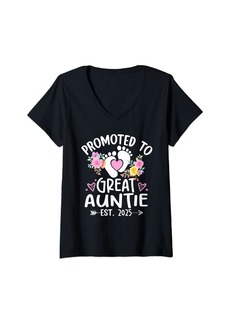 Born Womens Promoted to Great Auntie Est 2025 First Time New Auntie V-Neck T-Shirt