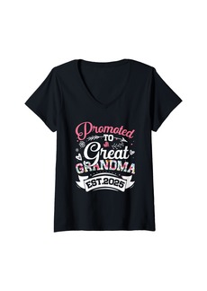 Born Womens Promoted To Great Grandma Est 2025 Soon To Be Grandma 2025 V-Neck T-Shirt