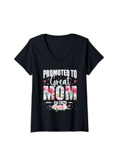 Born Womens Promoted To Great Mom Est 2025 Floral Soon To Be New Mom V-Neck T-Shirt