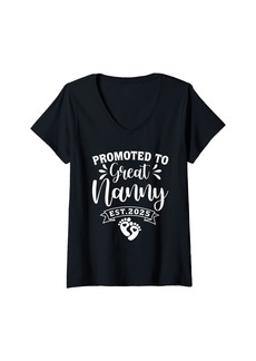 Born Womens Promoted To Great Nanny Est 2025 First Time New Nanny 2025 V-Neck T-Shirt