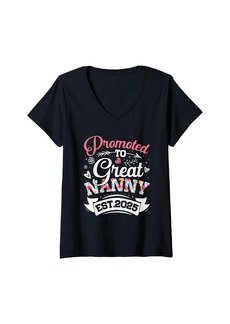 Born Womens Promoted To Great Nanny Est 2025 Soon To Be Nanny 2025 V-Neck T-Shirt