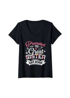 Born Womens Promoted To Great Sister Est 2025 Soon To Be Sister 2025 V-Neck T-Shirt